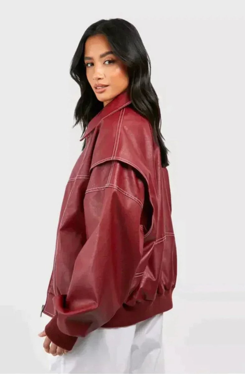 Kate | Oversized Contrast Stitch Bomber Quilted Jacket