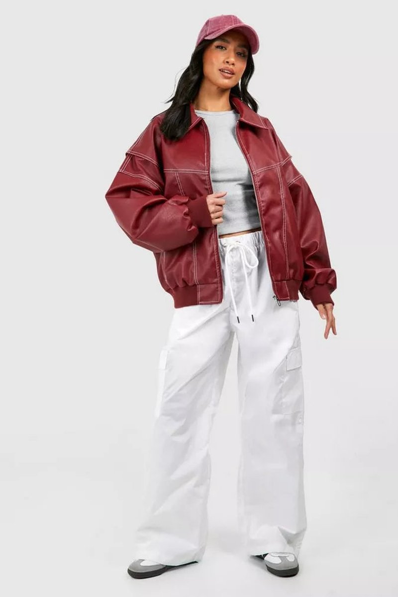 Kate | Oversized Contrast Stitch Bomber Quilted Jacket