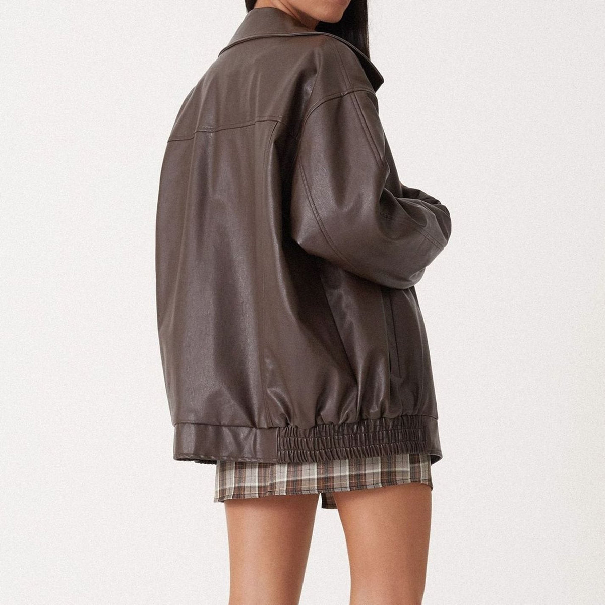 Rowena | Oversized Relaxed-Fit Zip-Up Leather Jacket