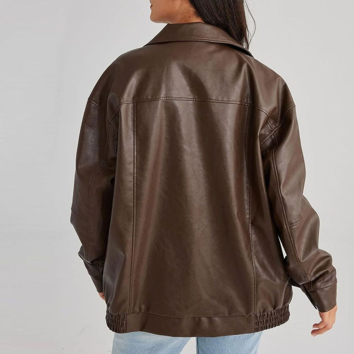 Rowena | Oversized Relaxed-Fit Zip-Up Leather Jacket