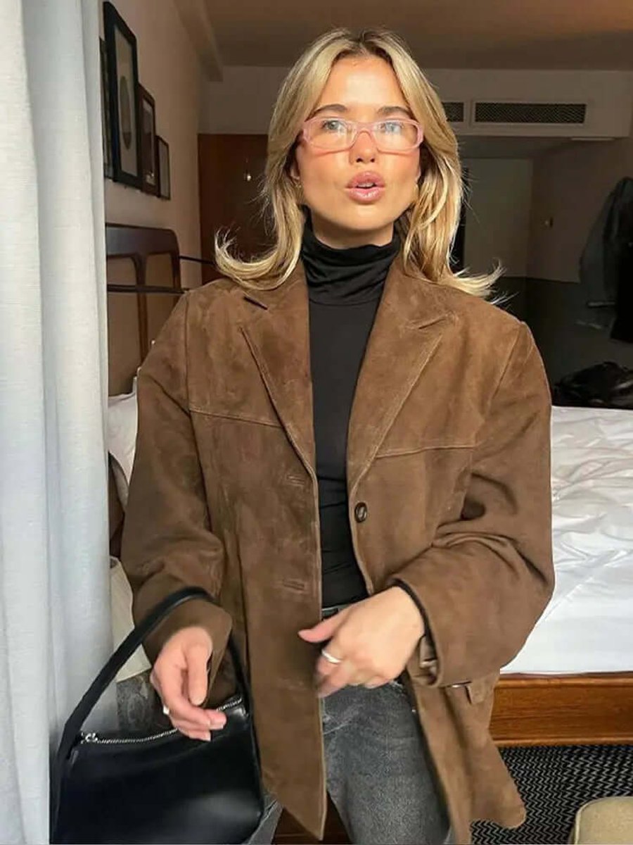 Genevieve | Oversized Suede Long Sleeve Blazer