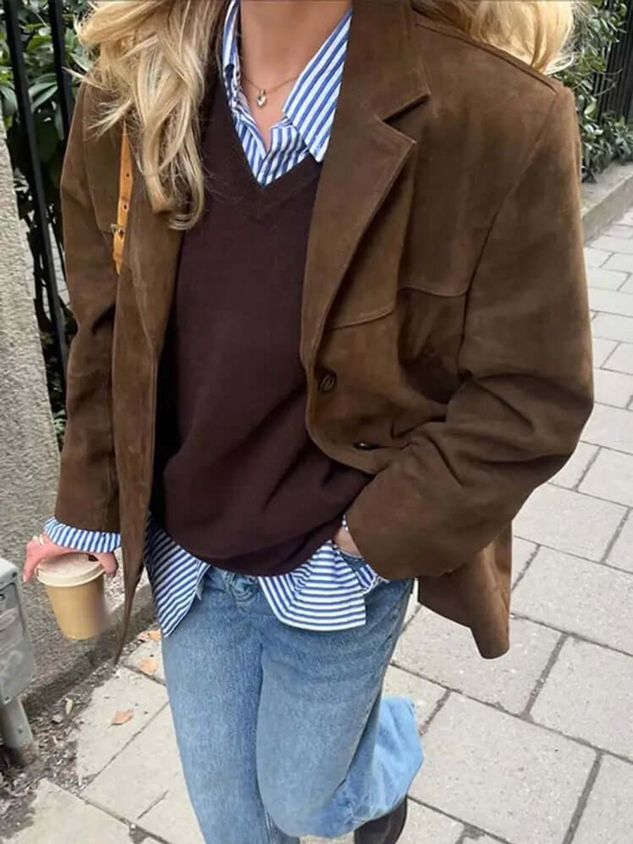 Genevieve | Oversized Suede Long Sleeve Blazer