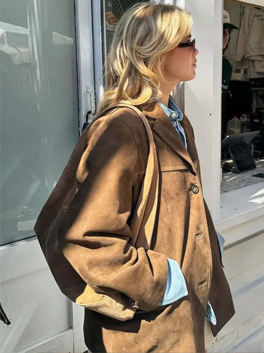 Genevieve | Oversized Suede Long Sleeve Blazer