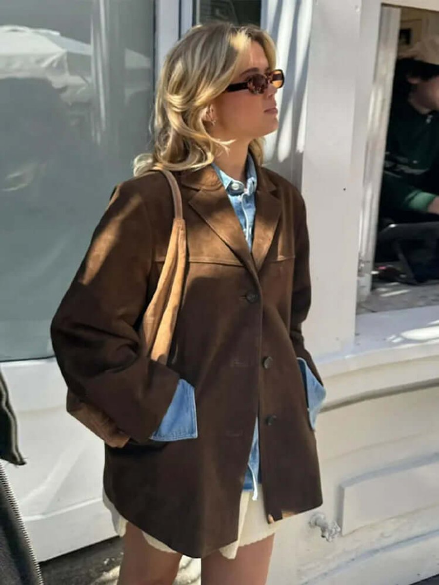 Genevieve | Oversized Suede Long Sleeve Blazer