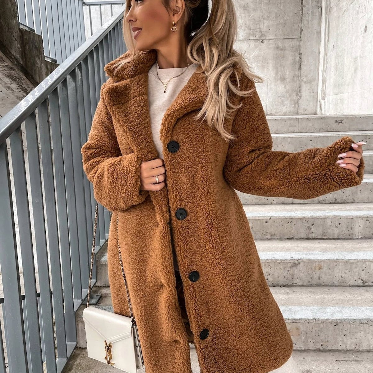 Frances | Oversized Long Fleece Plus Size Teddy Coat