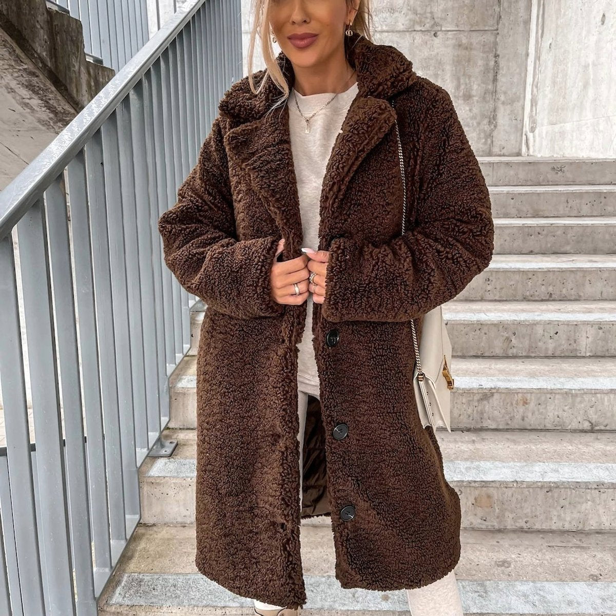 Frances | Oversized Long Fleece Plus Size Teddy Coat