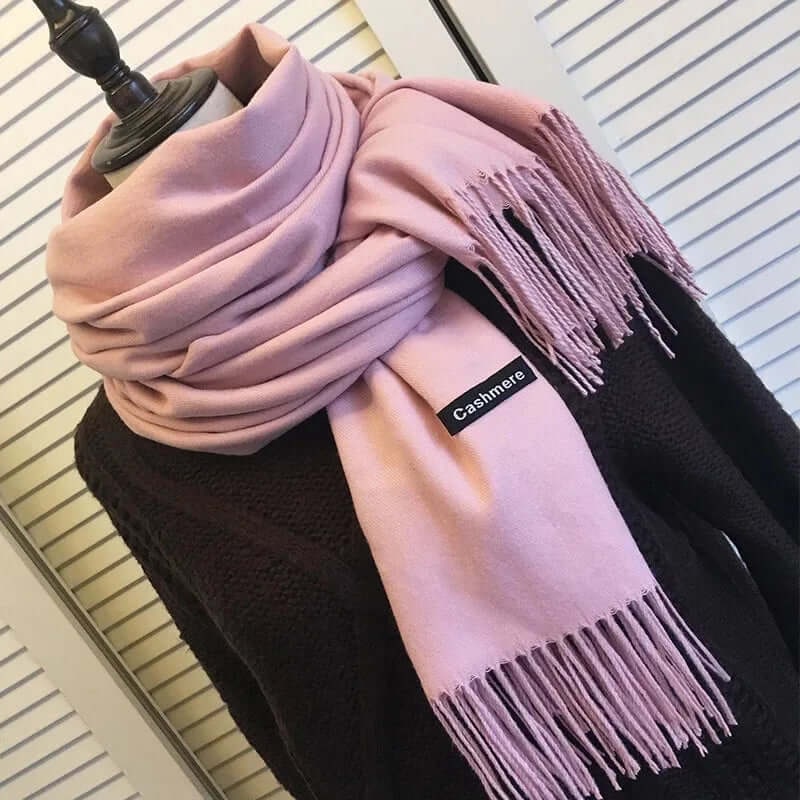 Women's Pashmina Scarf with Fringed Tassel Ends and Fine Knit Texture