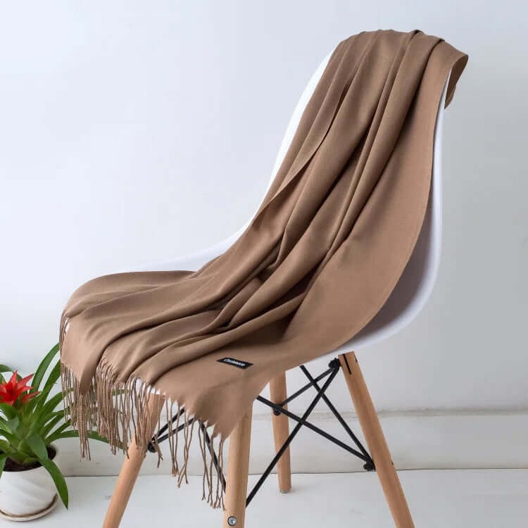 Women's Pashmina Scarf with Fringed Tassel Ends and Fine Knit Texture
