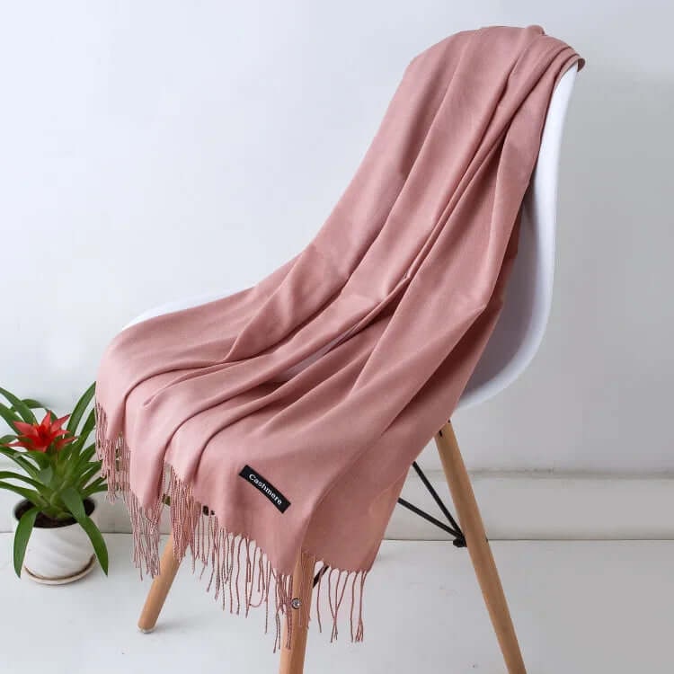 Women's Pashmina Scarf with Fringed Tassel Ends and Fine Knit Texture