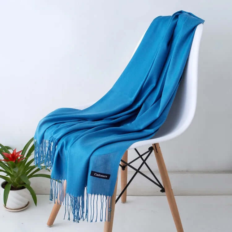 Women's Pashmina Scarf with Fringed Tassel Ends and Fine Knit Texture