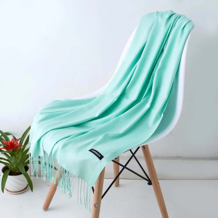 Women's Pashmina Scarf with Fringed Tassel Ends and Fine Knit Texture