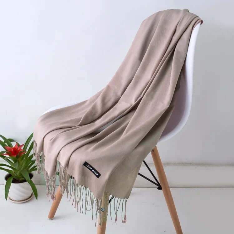 Women's Pashmina Scarf with Fringed Tassel Ends and Fine Knit Texture