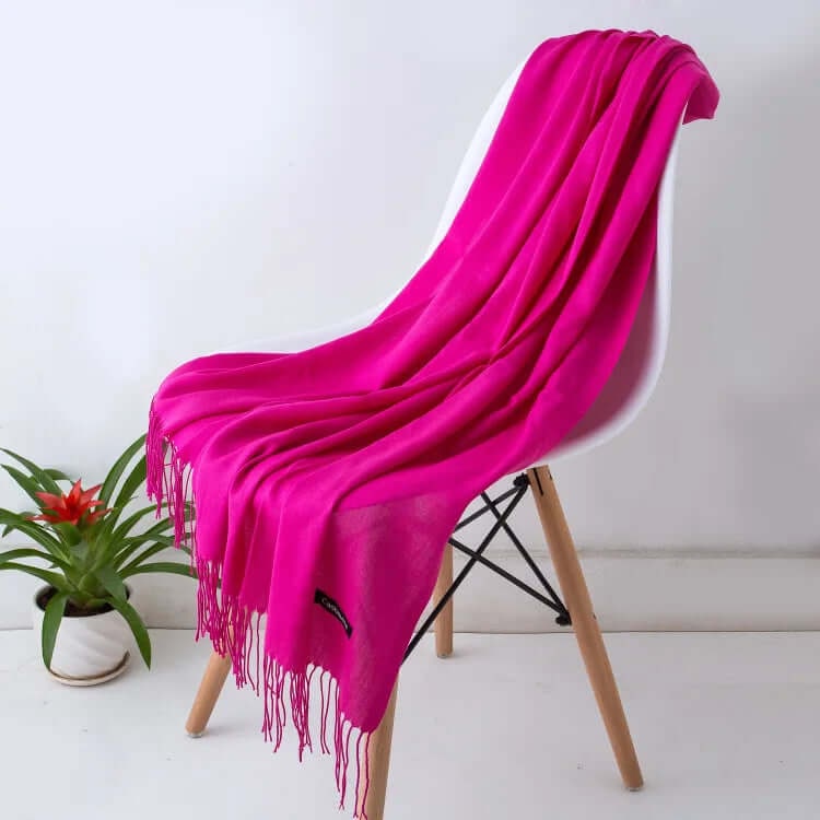 Women's Pashmina Scarf with Fringed Tassel Ends and Fine Knit Texture