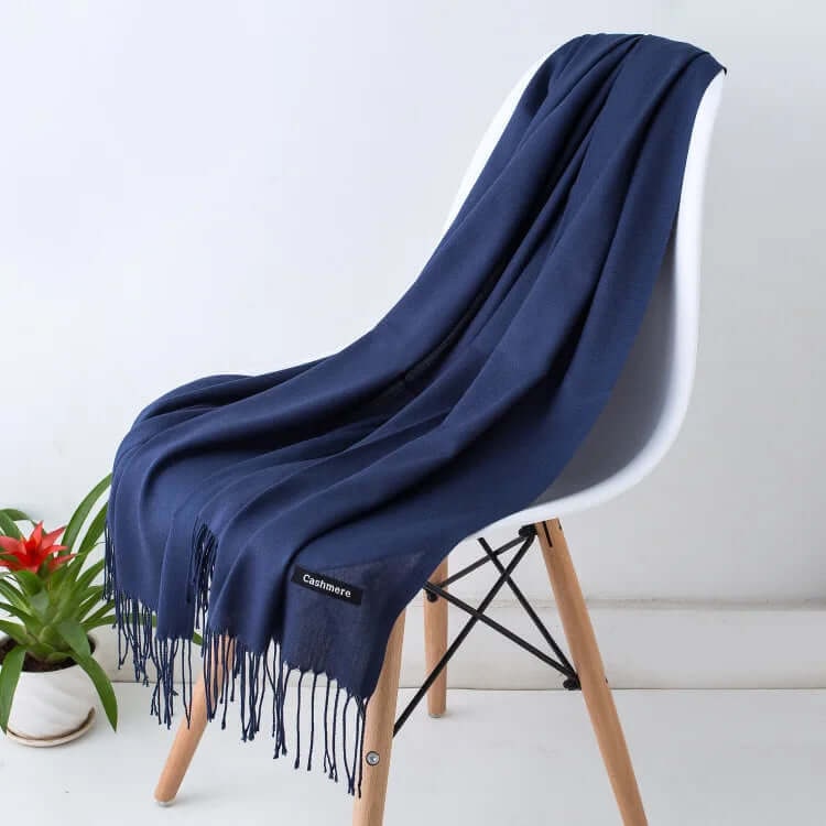 Women's Pashmina Scarf with Fringed Tassel Ends and Fine Knit Texture