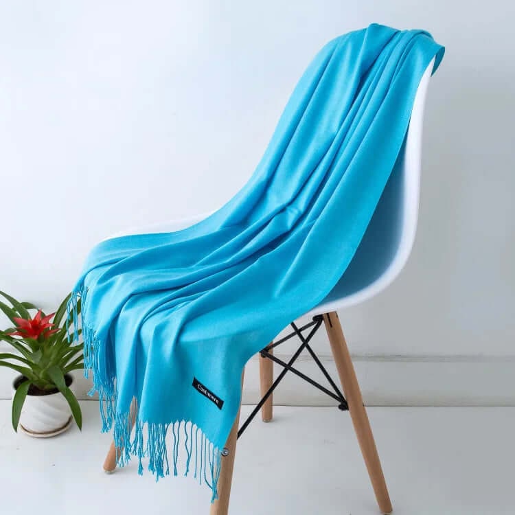 Women's Pashmina Scarf with Fringed Tassel Ends and Fine Knit Texture