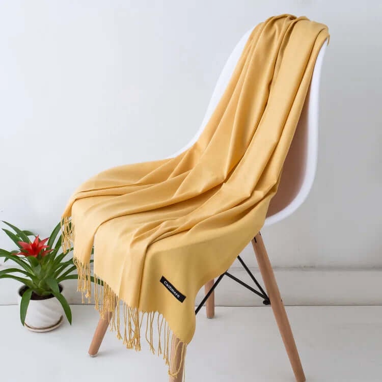 Women's Pashmina Scarf with Fringed Tassel Ends and Fine Knit Texture