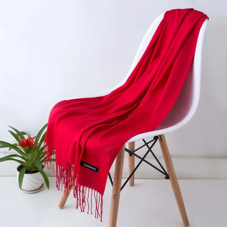 Women's Pashmina Scarf with Fringed Tassel Ends and Fine Knit Texture