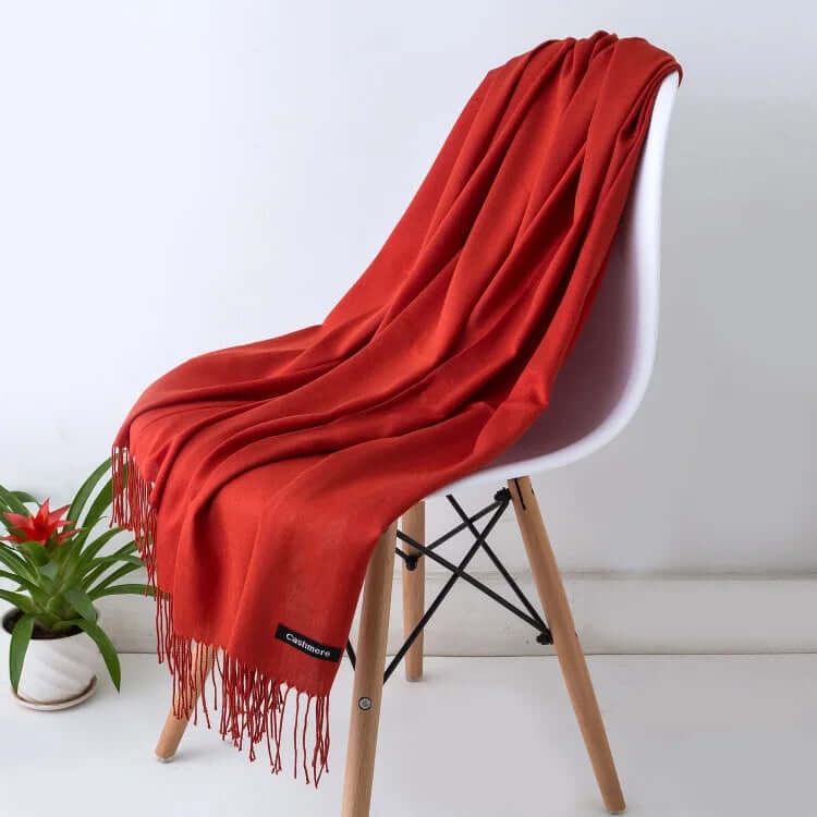 Women's Pashmina Scarf with Fringed Tassel Ends and Fine Knit Texture
