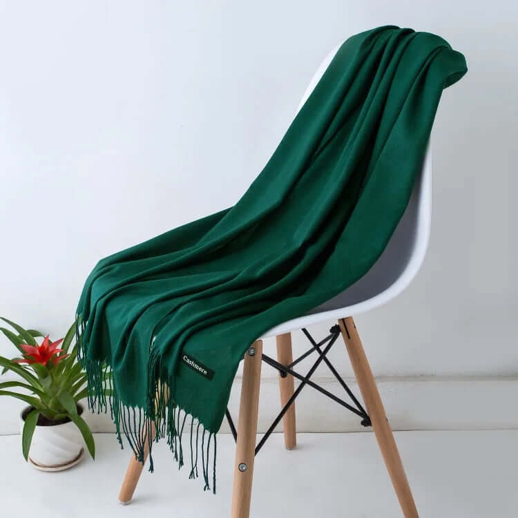 Women's Pashmina Scarf with Fringed Tassel Ends and Fine Knit Texture