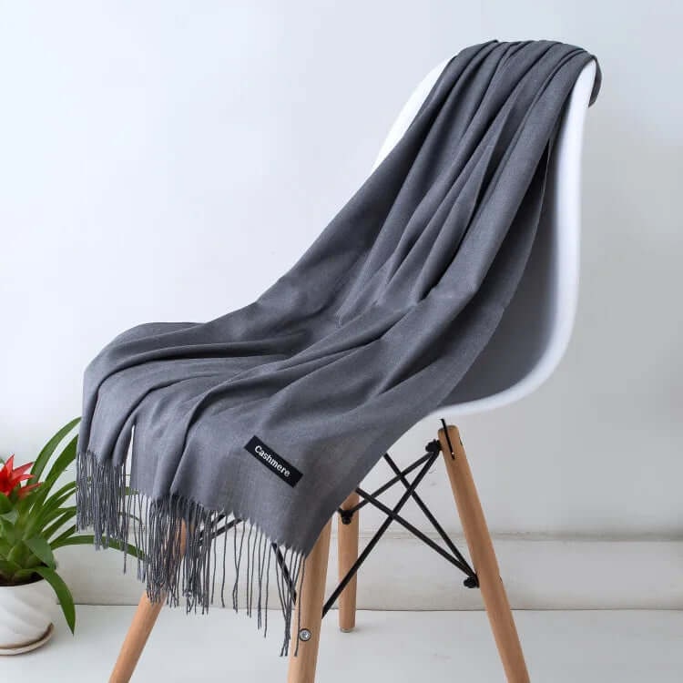 Women's Pashmina Scarf with Fringed Tassel Ends and Fine Knit Texture