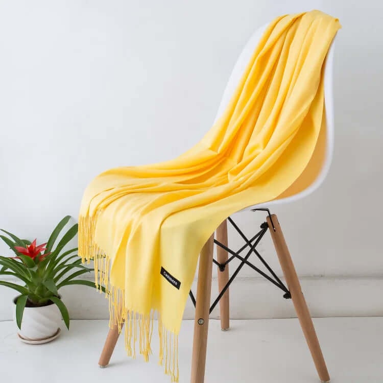 Women's Pashmina Scarf with Fringed Tassel Ends and Fine Knit Texture