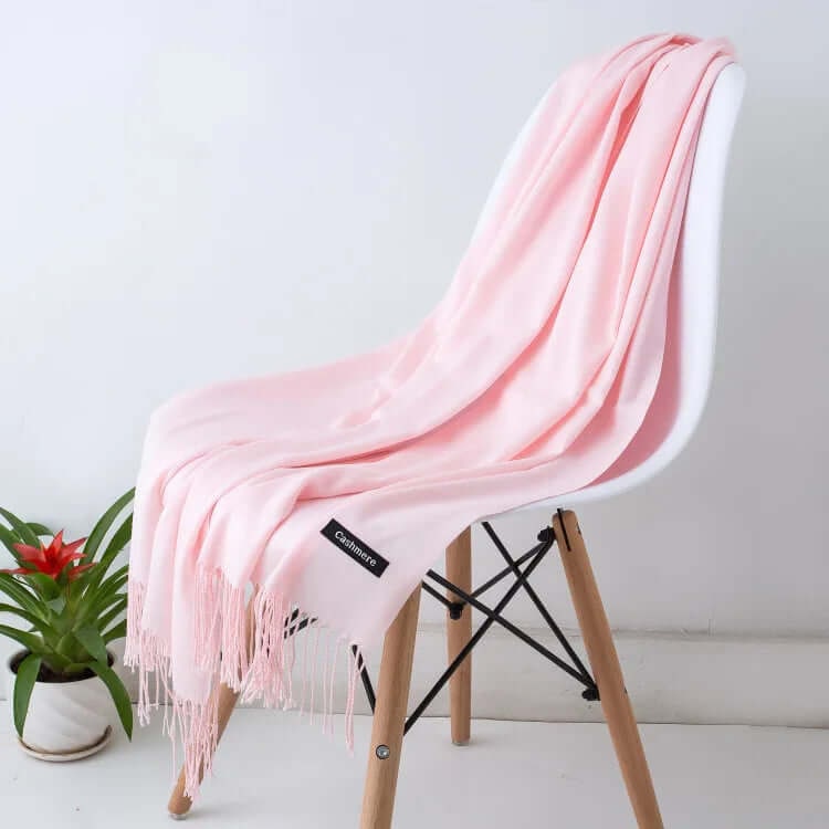 Women's Pashmina Scarf with Fringed Tassel Ends and Fine Knit Texture