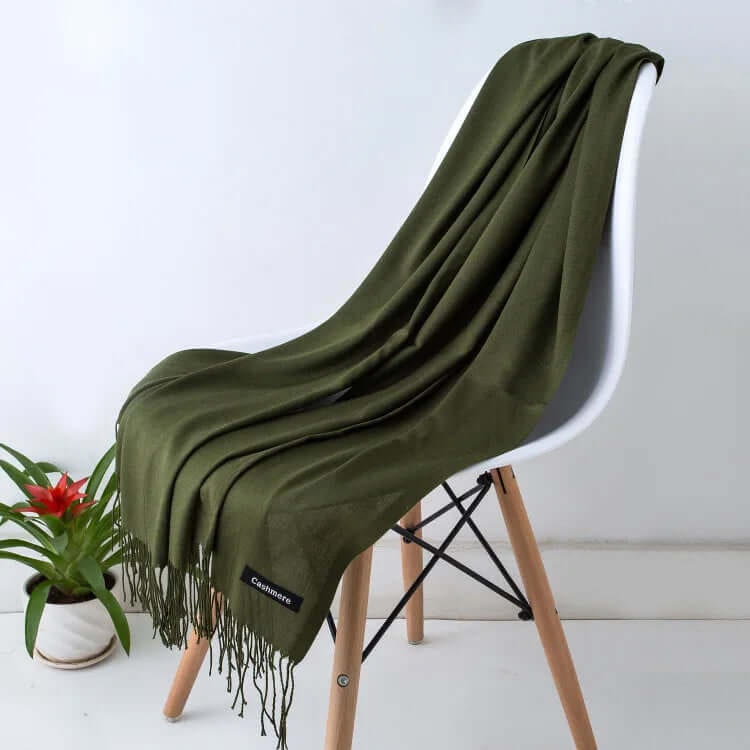 Women's Pashmina Scarf with Fringed Tassel Ends and Fine Knit Texture