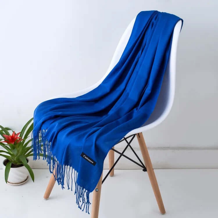 Women's Pashmina Scarf with Fringed Tassel Ends and Fine Knit Texture