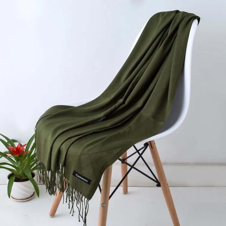 Women's Pashmina Scarf with Fringed Tassel Ends and Fine Knit Texture