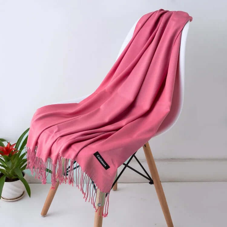 Women's Pashmina Scarf with Fringed Tassel Ends and Fine Knit Texture