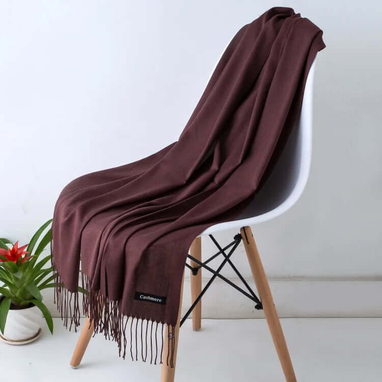 Women's Pashmina Scarf with Fringed Tassel Ends and Fine Knit Texture
