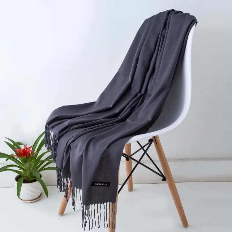 Women's Pashmina Scarf with Fringed Tassel Ends and Fine Knit Texture