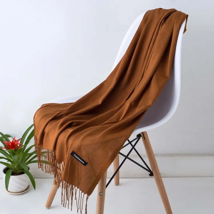 Women's Pashmina Scarf with Fringed Tassel Ends and Fine Knit Texture