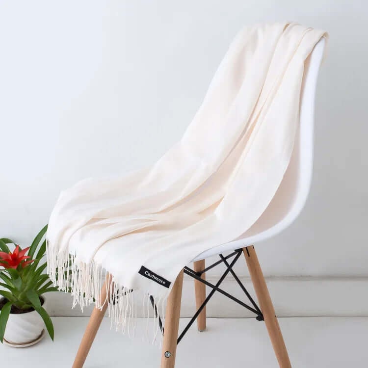Women's Pashmina Scarf with Fringed Tassel Ends and Fine Knit Texture