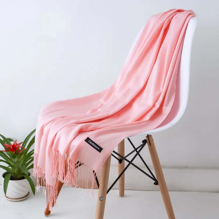 Women's Pashmina Scarf with Fringed Tassel Ends and Fine Knit Texture