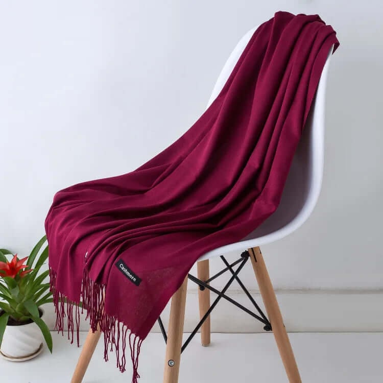 Women's Pashmina Scarf with Fringed Tassel Ends and Fine Knit Texture