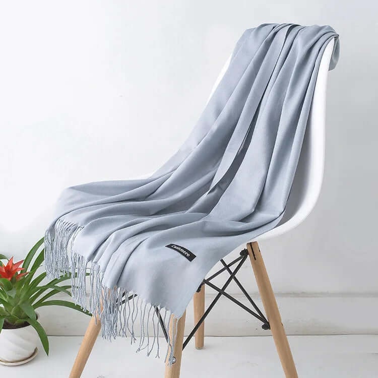 Women's Pashmina Scarf with Fringed Tassel Ends and Fine Knit Texture