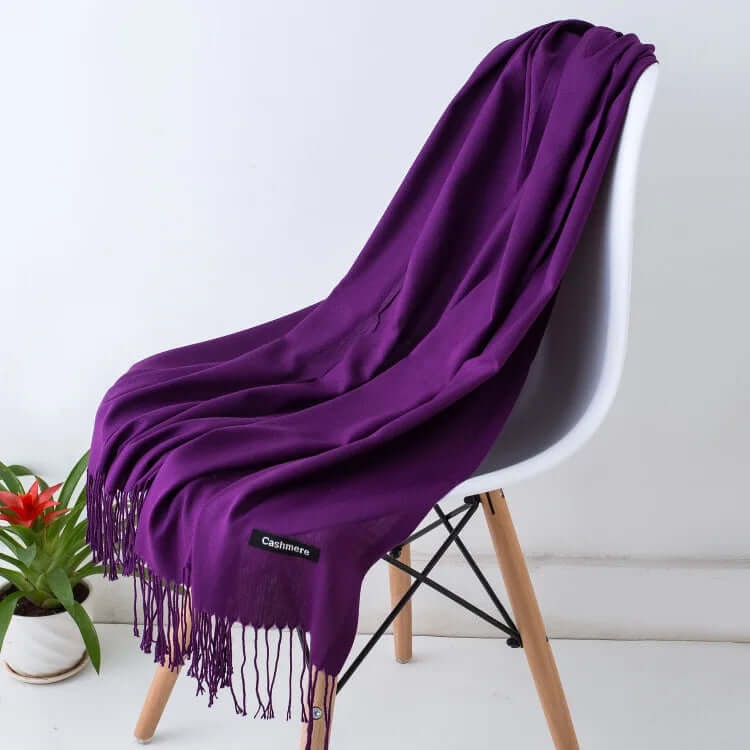 Women's Pashmina Scarf with Fringed Tassel Ends and Fine Knit Texture