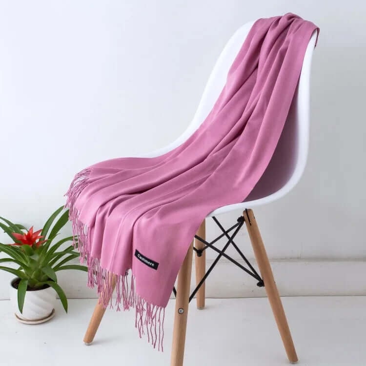 Women's Pashmina Scarf with Fringed Tassel Ends and Fine Knit Texture