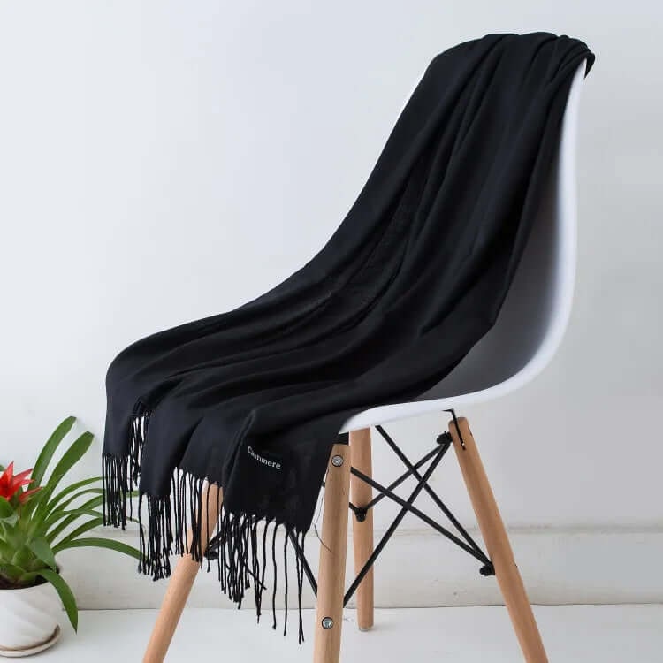 Women's Pashmina Scarf with Fringed Tassel Ends and Fine Knit Texture