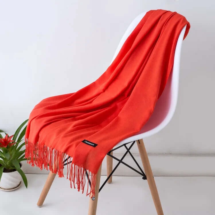 Women's Pashmina Scarf with Fringed Tassel Ends and Fine Knit Texture