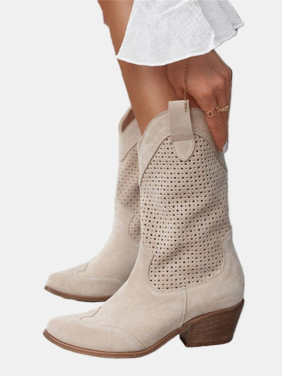 Women's Suede Knee High Boots | Block Heel Cowboy Boots