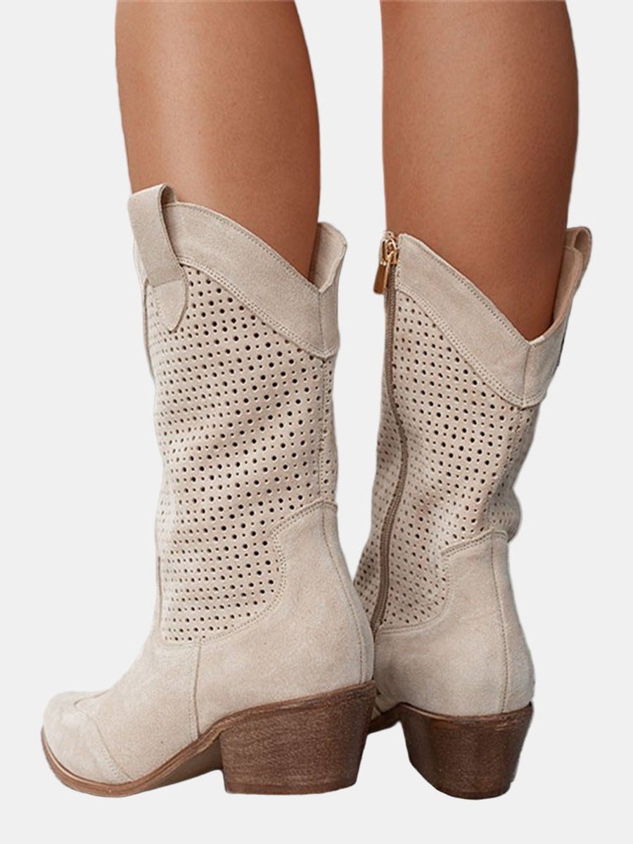 Women's Suede Knee High Boots | Block Heel Cowboy Boots