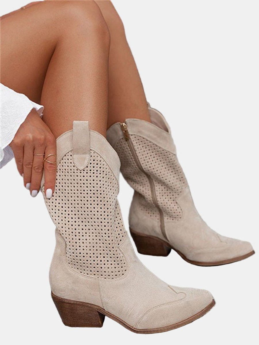 Women's Suede Knee High Boots | Block Heel Cowboy Boots