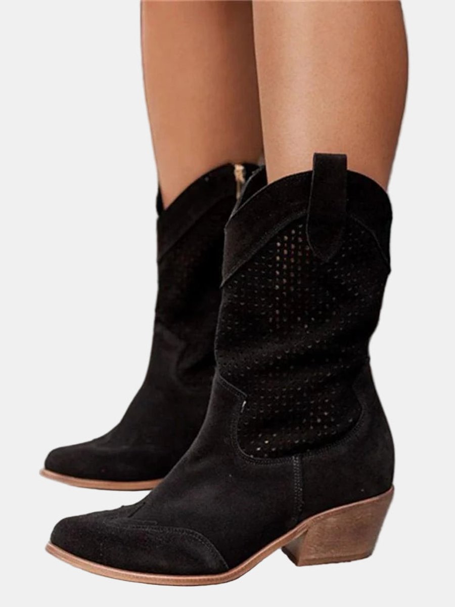 Women's Suede Knee High Boots | Block Heel Cowboy Boots