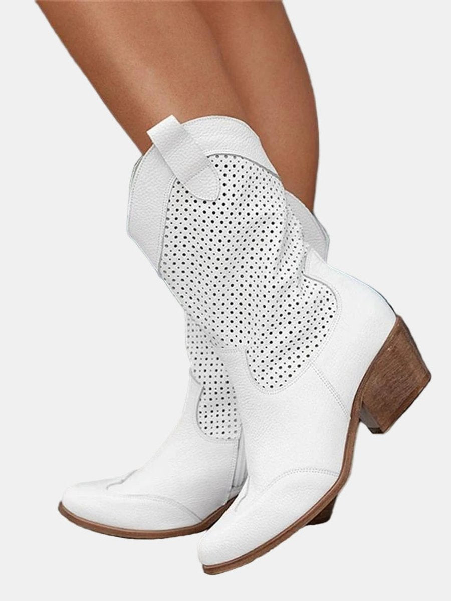 Women's Suede Knee High Boots | Block Heel Cowboy Boots
