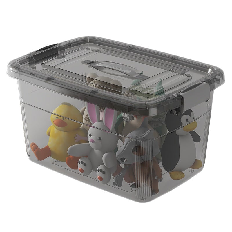 Plastic Storage Bin and Stackable Box with Wheels Latching Lid and Carrying Handle Rack