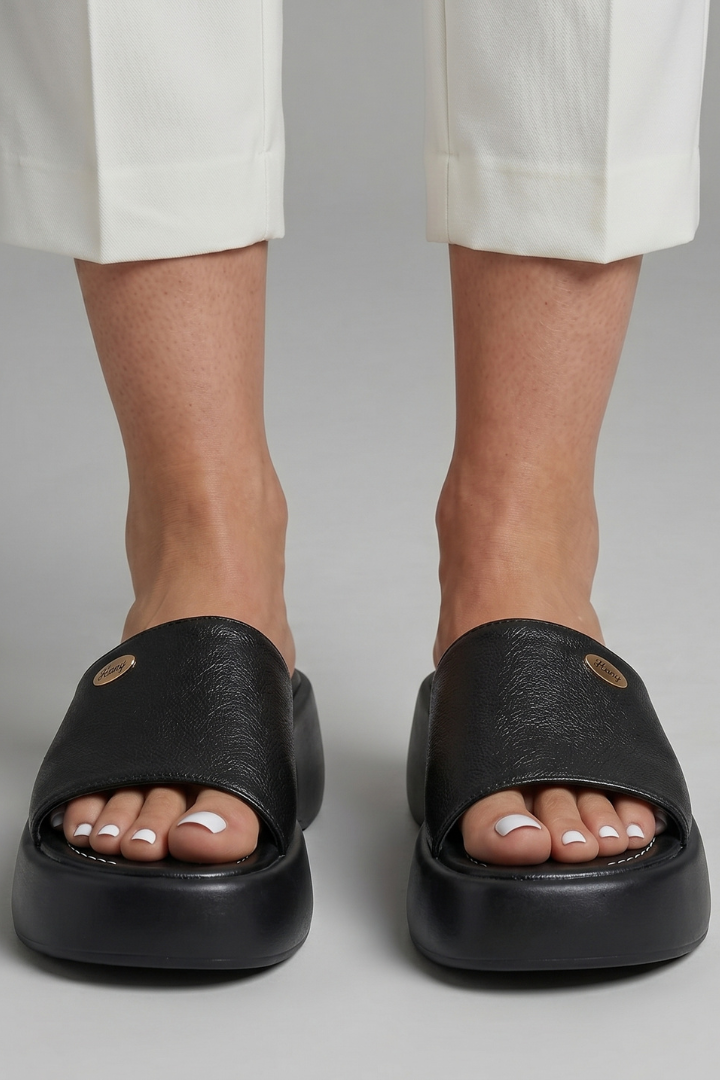 Women's Platform Slides with Chunky Sole and Open Toe Slip-On