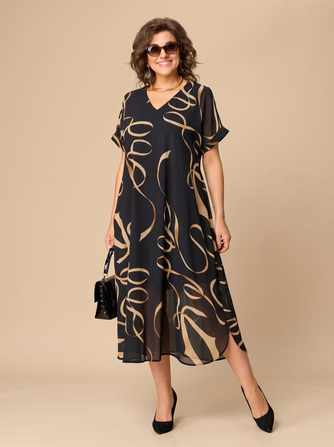 Madison | Women's Plus-Size V-Neck Chiffon Midi Formal Dress