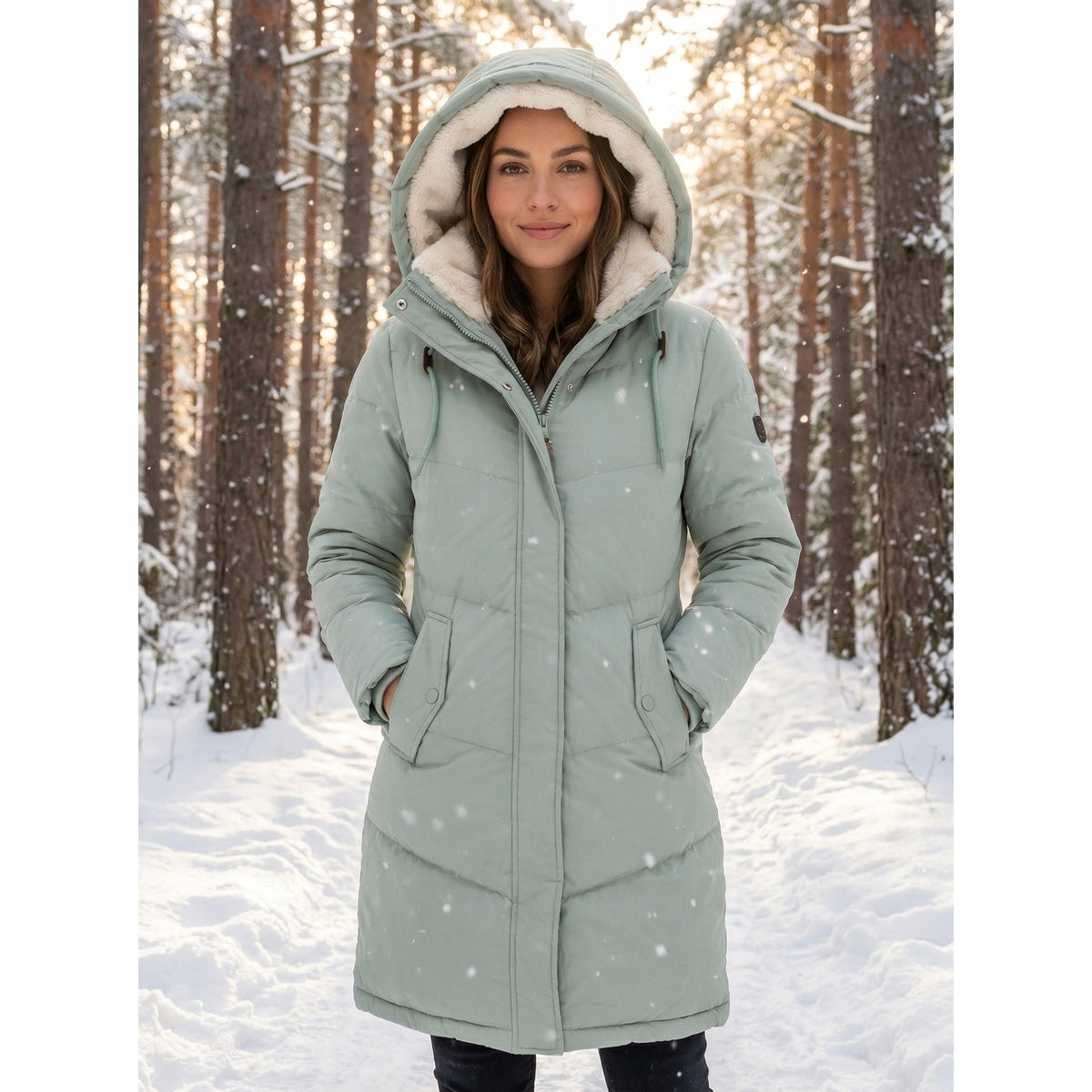 Women's Puffer Coat with Quilted Design and Sherpa-Lined Hood for Winter